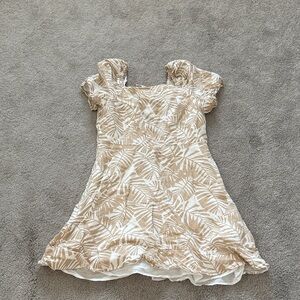 LOFT Tan Leaf Pattern Dress